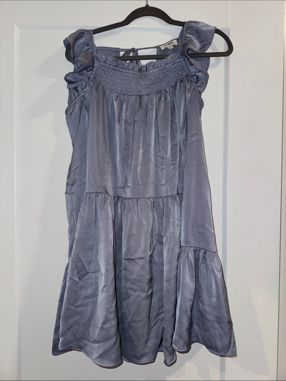 Ruffled Smocked Tiered Mini Dress in Dusty Blue